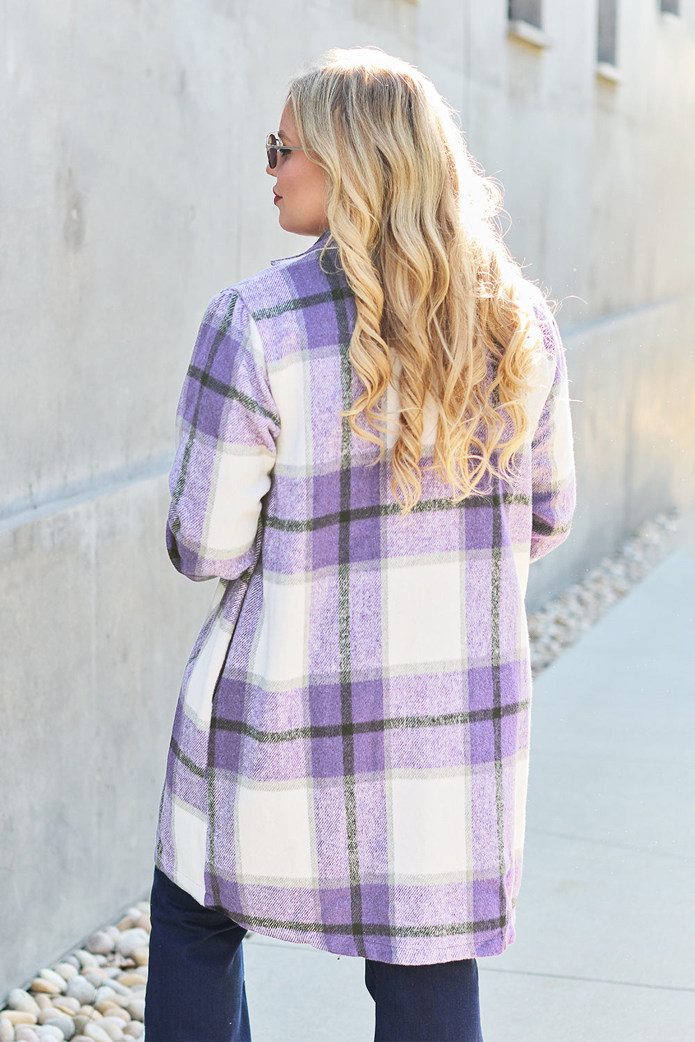 Double Take Full Size Plaid Button Up Lapel Collar Coat - FabFemina