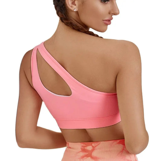 One-shoulder Sports Underwear Fitness Yoga Quick-drying Shock-proof Vest Running Bra for Women - FabFemina