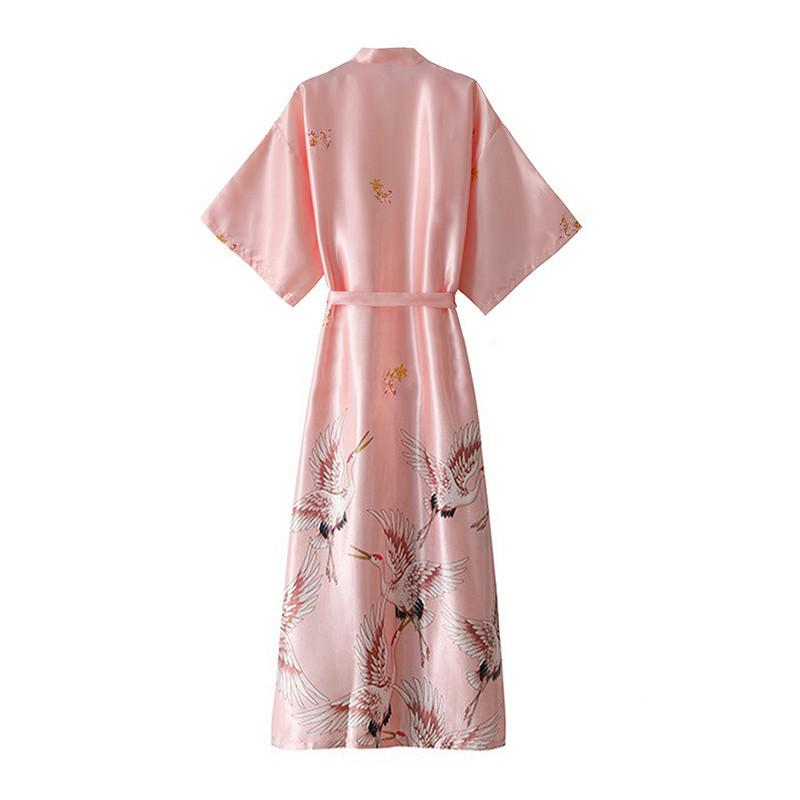 Summer Mini Kimono Sleepwear Silk Nightdress and Robe - FabFemina