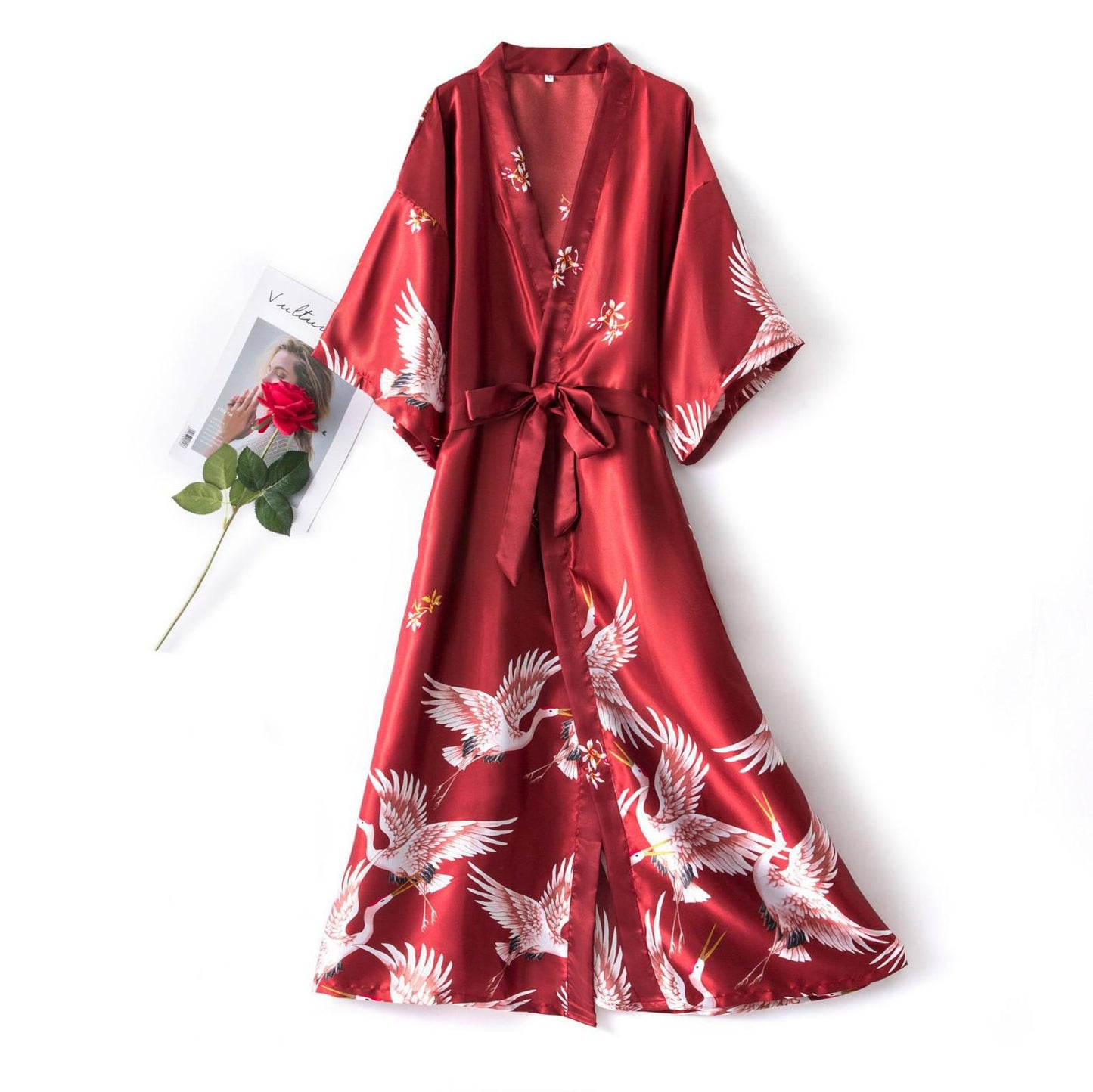 Summer Mini Kimono Sleepwear Silk Nightdress and Robe - FabFemina