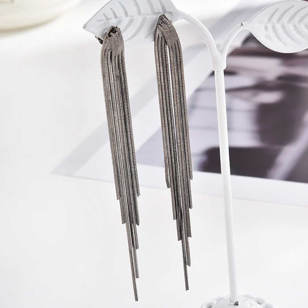 Long Tassel Geometric Fashion Luxury Hanging Pendientes Drop Earrings for Women - FabFemina