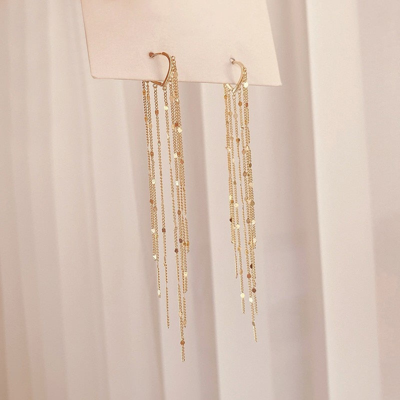 Long Tassel Geometric Fashion Luxury Hanging Pendientes Drop Earrings for Women - FabFemina