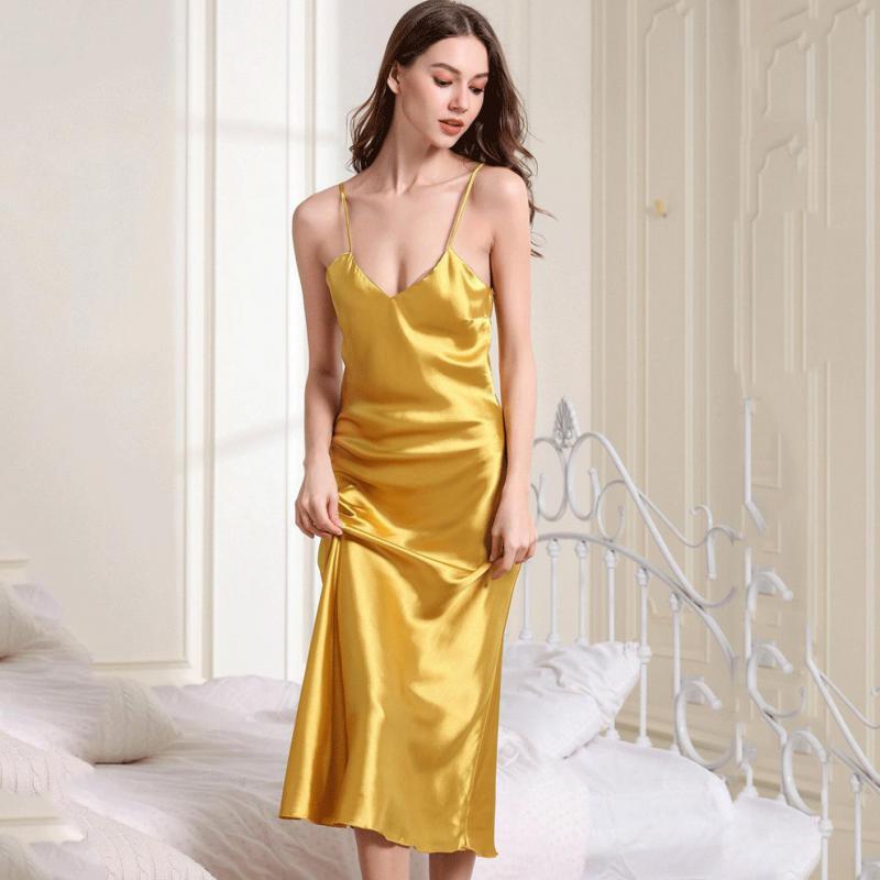 Sexy Long Satin Rayon Sleepwear Suspender Nightgown - FabFemina