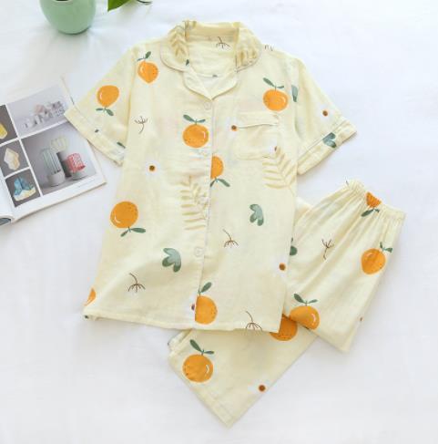 Cute simple 100% cotton gauze short pajamas set - FabFemina