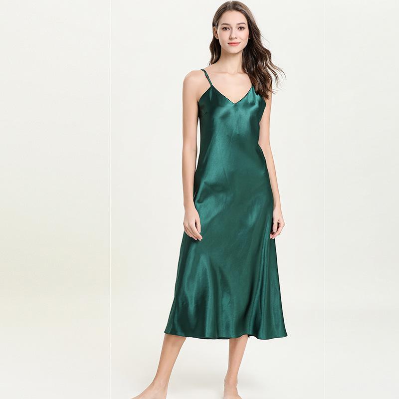 Sexy Long Satin Rayon Sleepwear Suspender Nightgown - FabFemina