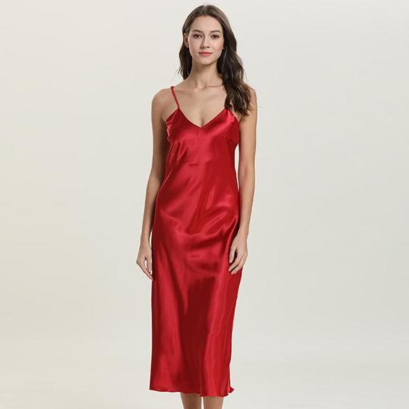 Sexy Long Satin Rayon Sleepwear Suspender Nightgown - FabFemina