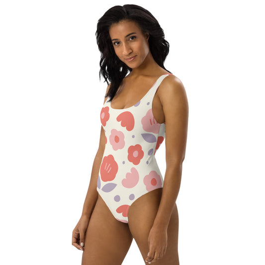 Flower Print One-Piece Swimsuit - FabFemina