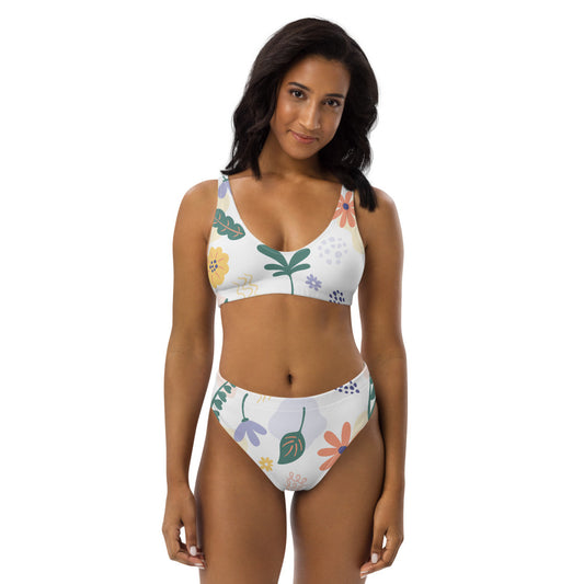 Floral Leaf Print Recycled high-waisted bikini - FabFemina