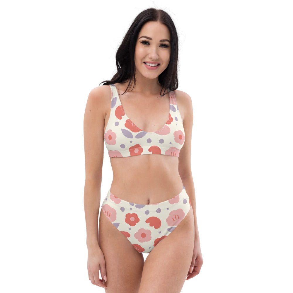 Flower Print Recycled high-waisted bikini - FabFemina