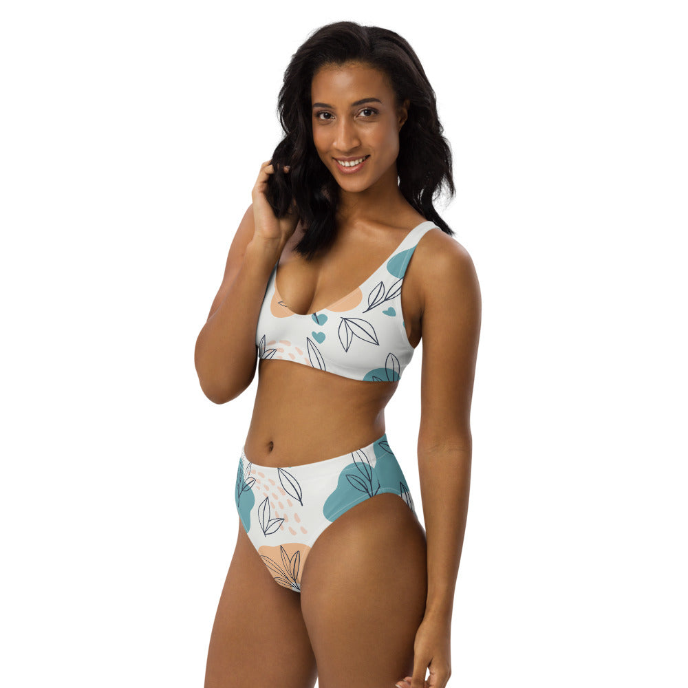 Leaf Print Recycled high-waisted bikini - FabFemina