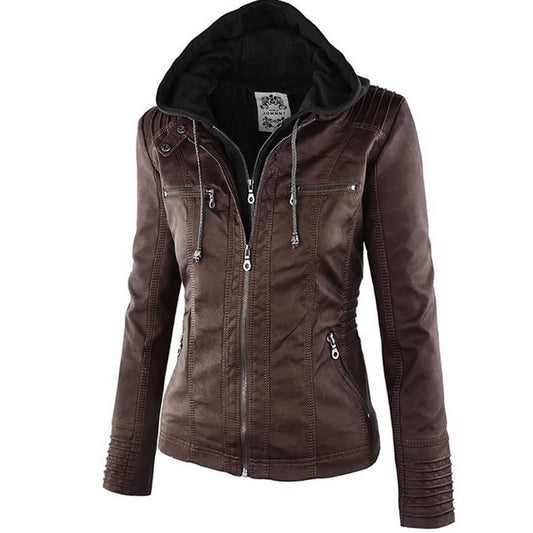 Faux Leather Waterproof Windproof Jacket for Women - FabFemina