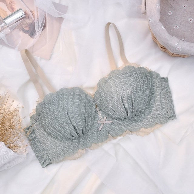 Lace Push Up Bra with Underwire Sexy Cute Bow Adjustable Straps - FabFemina