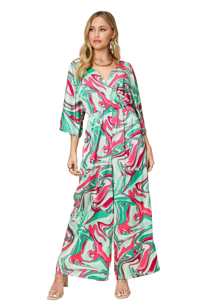 Double Take Full Size Half Sleeve Wide Leg Jumpsuit