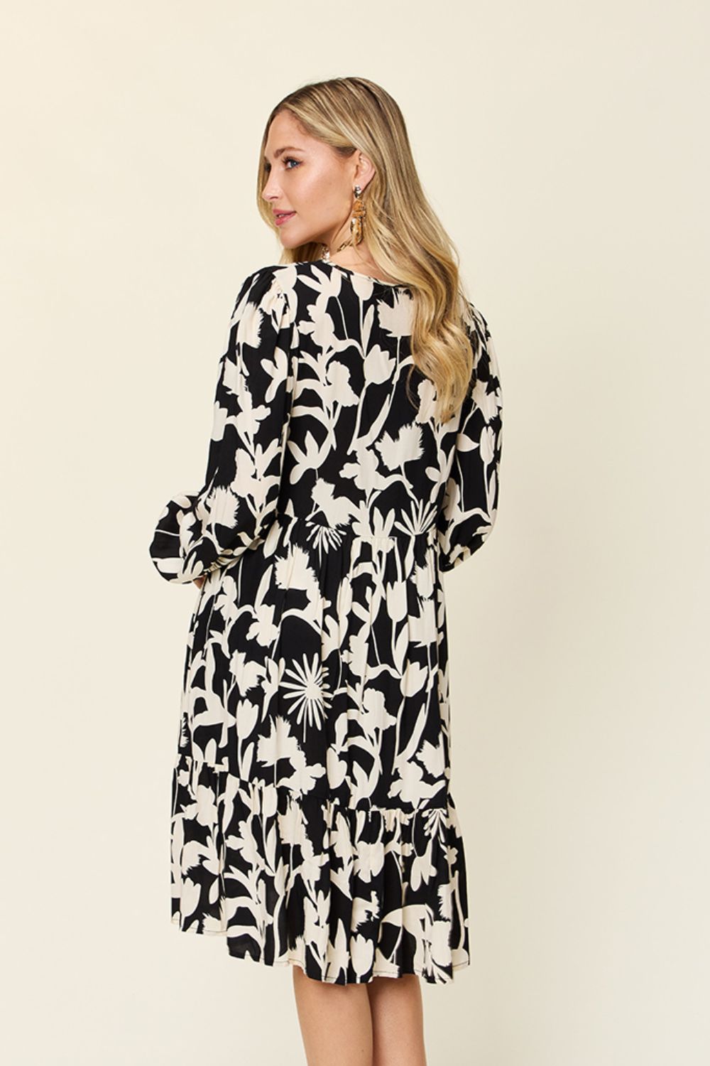 Double Take Full Size Printed Ruffle Hem Dress with Pocket - FabFemina