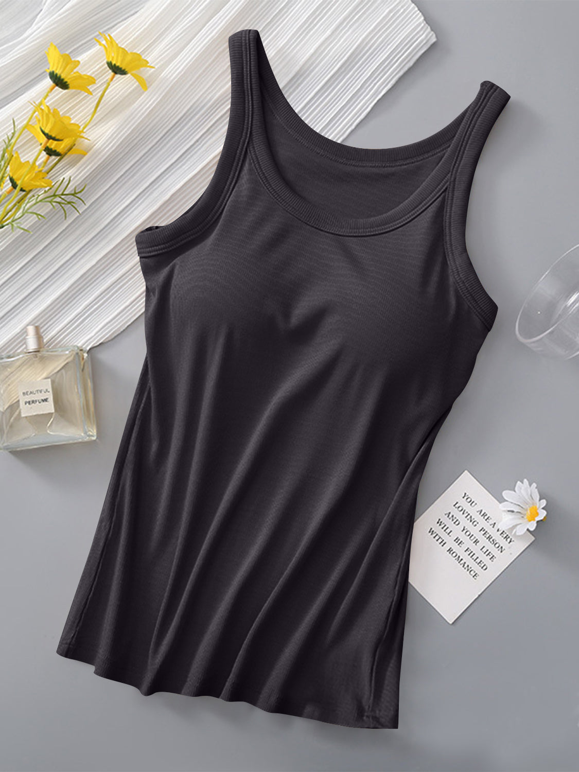 Round Neck Tank with Bra - FabFemina