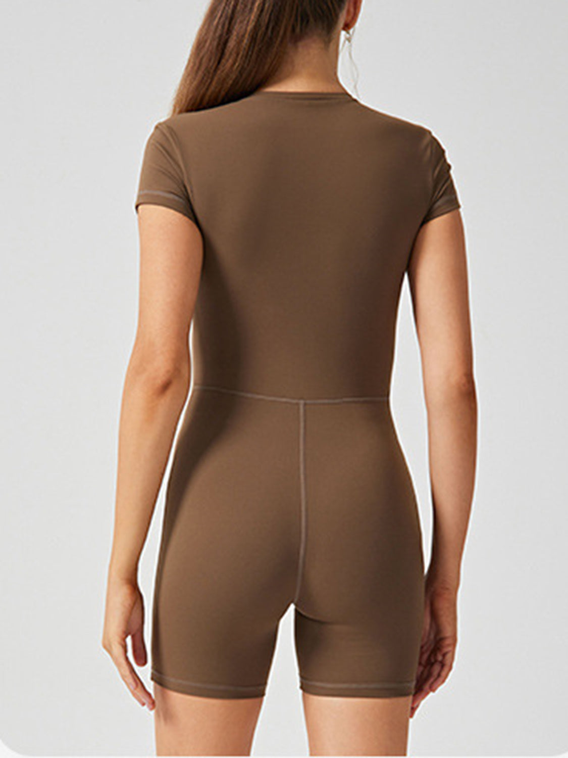 Half Zip Short Sleeve Active Romper - FabFemina