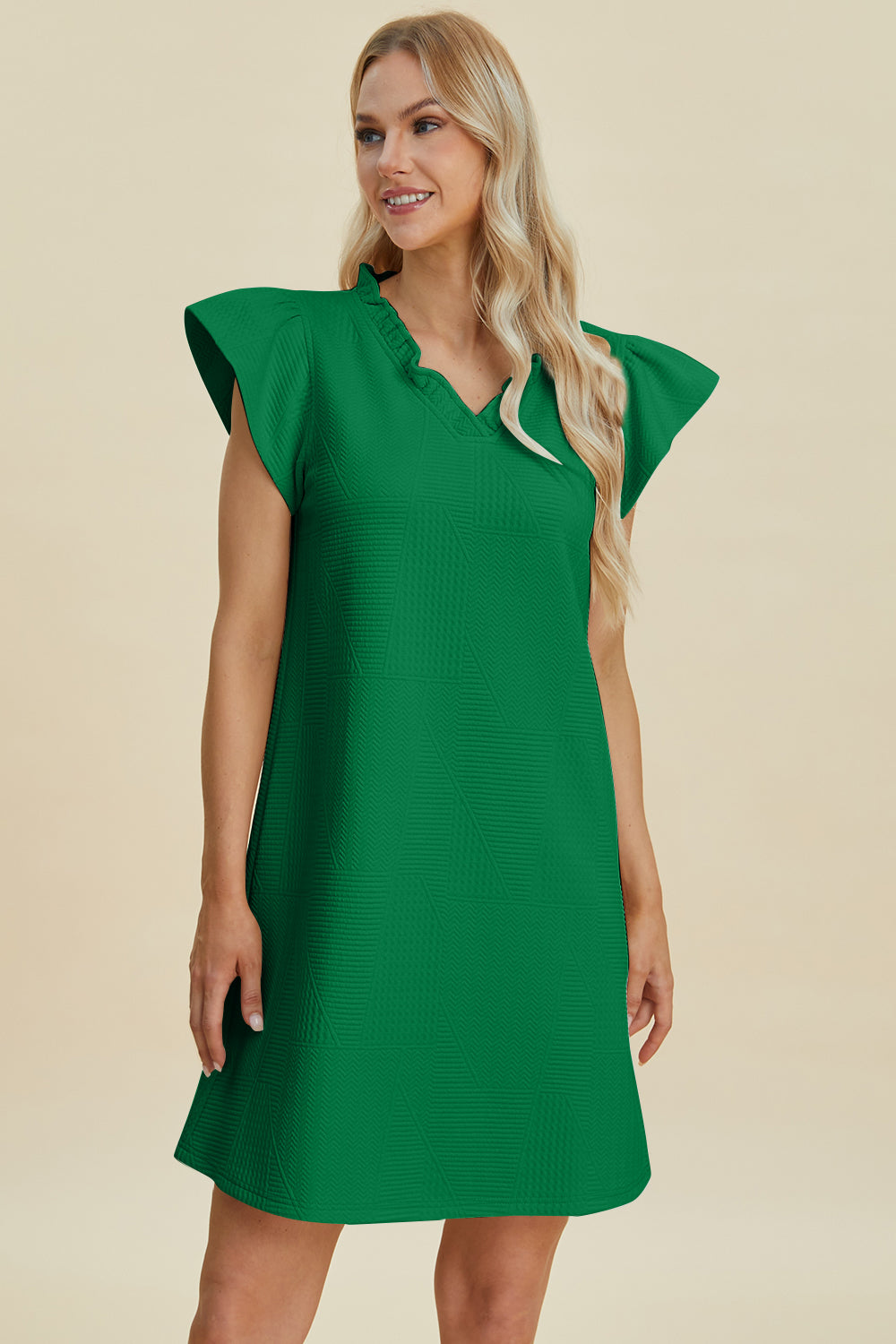 Double Take Full Size Ruffled V-Neck Cap Sleeve Dress - FabFemina