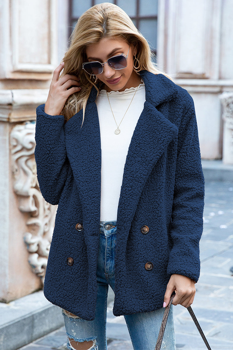 Ivy Lane Full Size Lapel Collar Sherpa Coat - FabFemina