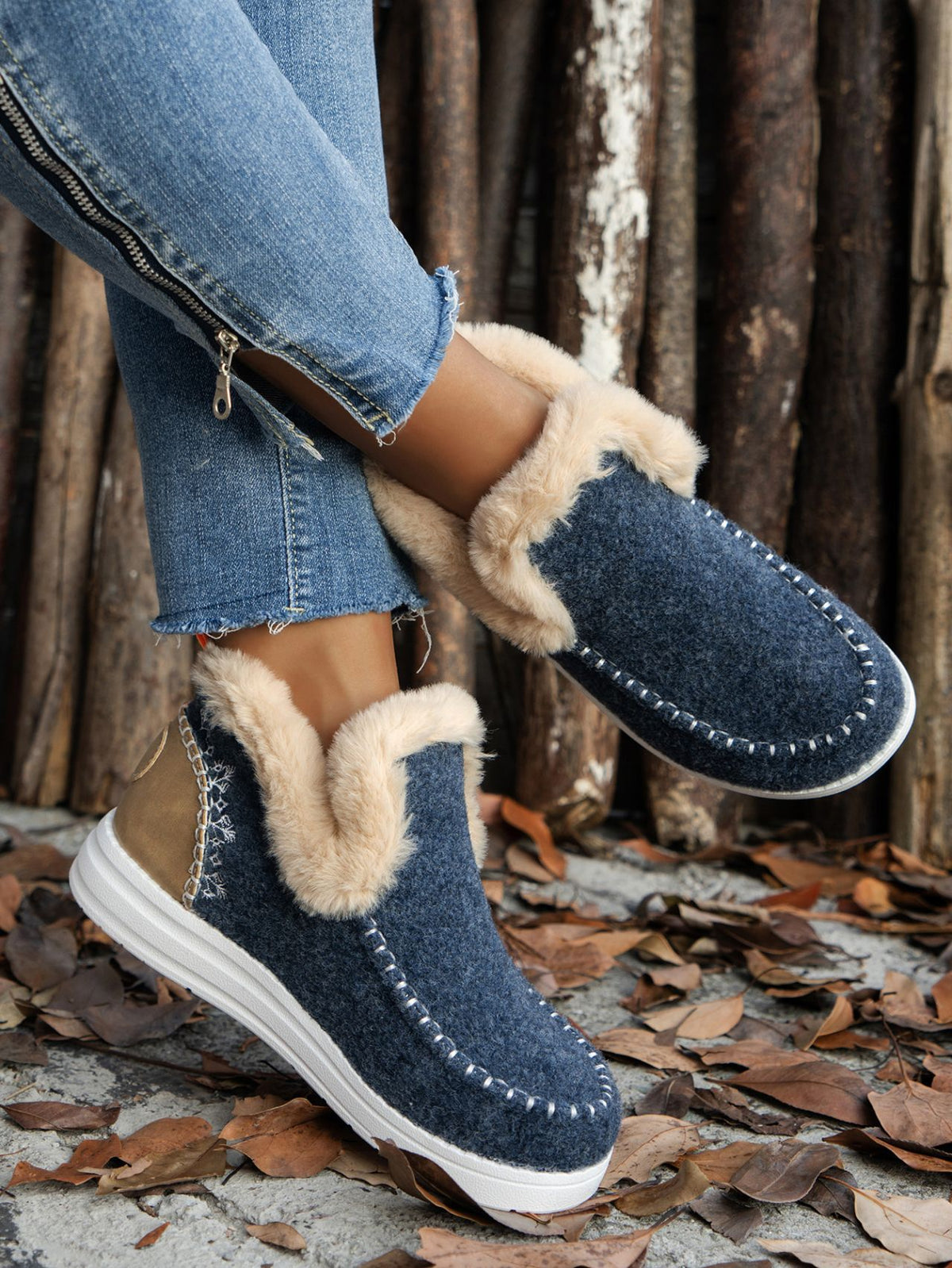 Furry Suede Round Toe Flat Sneakers - FabFemina