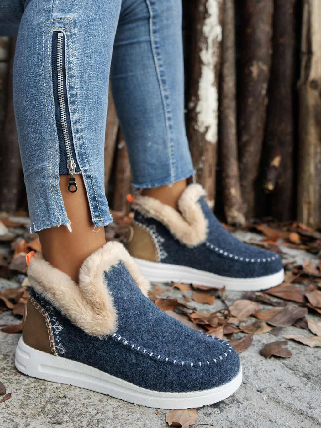 Furry Suede Round Toe Flat Sneakers - FabFemina