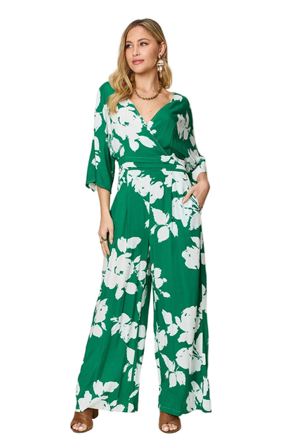 Double Take Full Size Printed Tie Back Wide Leg Jumpsuit