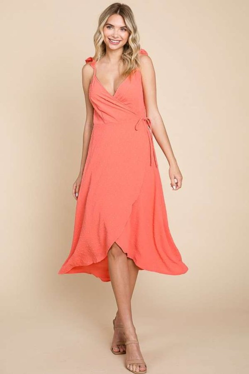 Culture Code Ruffle Detail Surplice Wrap Slip Dress - FabFemina