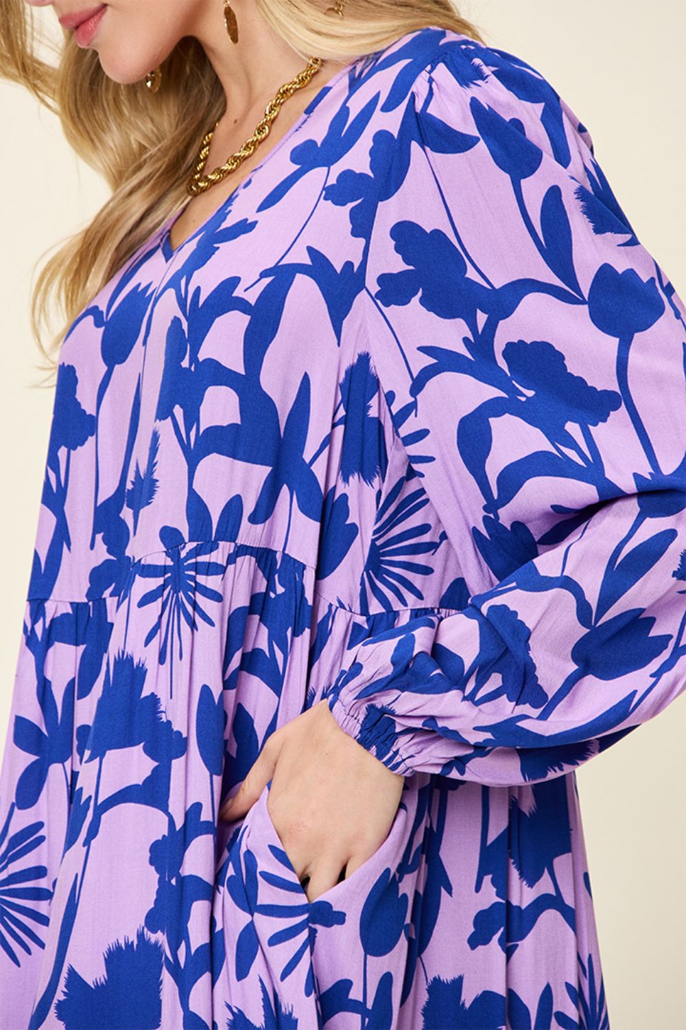 Double Take Full Size Printed Ruffle Hem Dress with Pocket - FabFemina