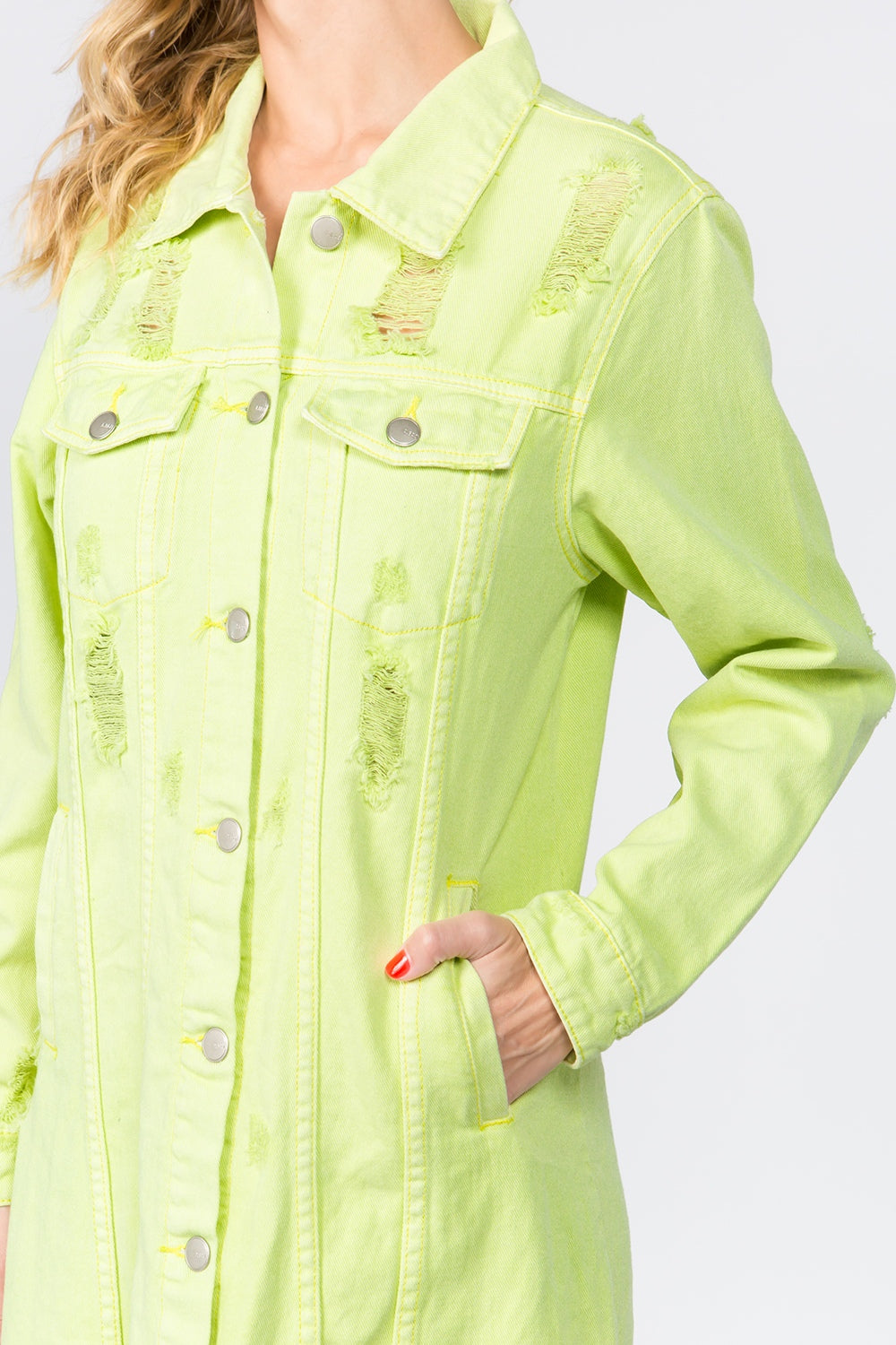 American Bazi Button Up Distressed Denim Dress - FabFemina