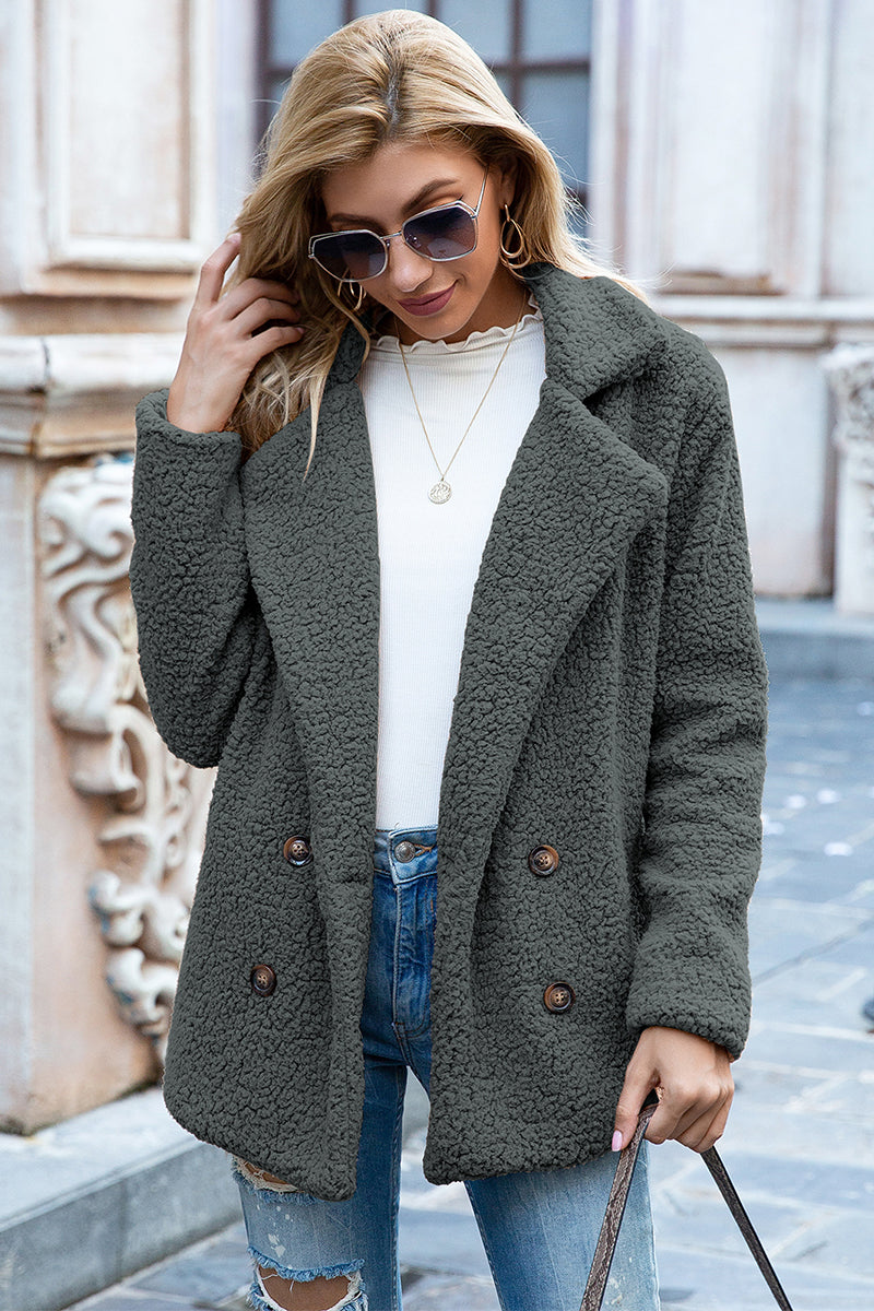 Ivy Lane Full Size Lapel Collar Sherpa Coat - FabFemina