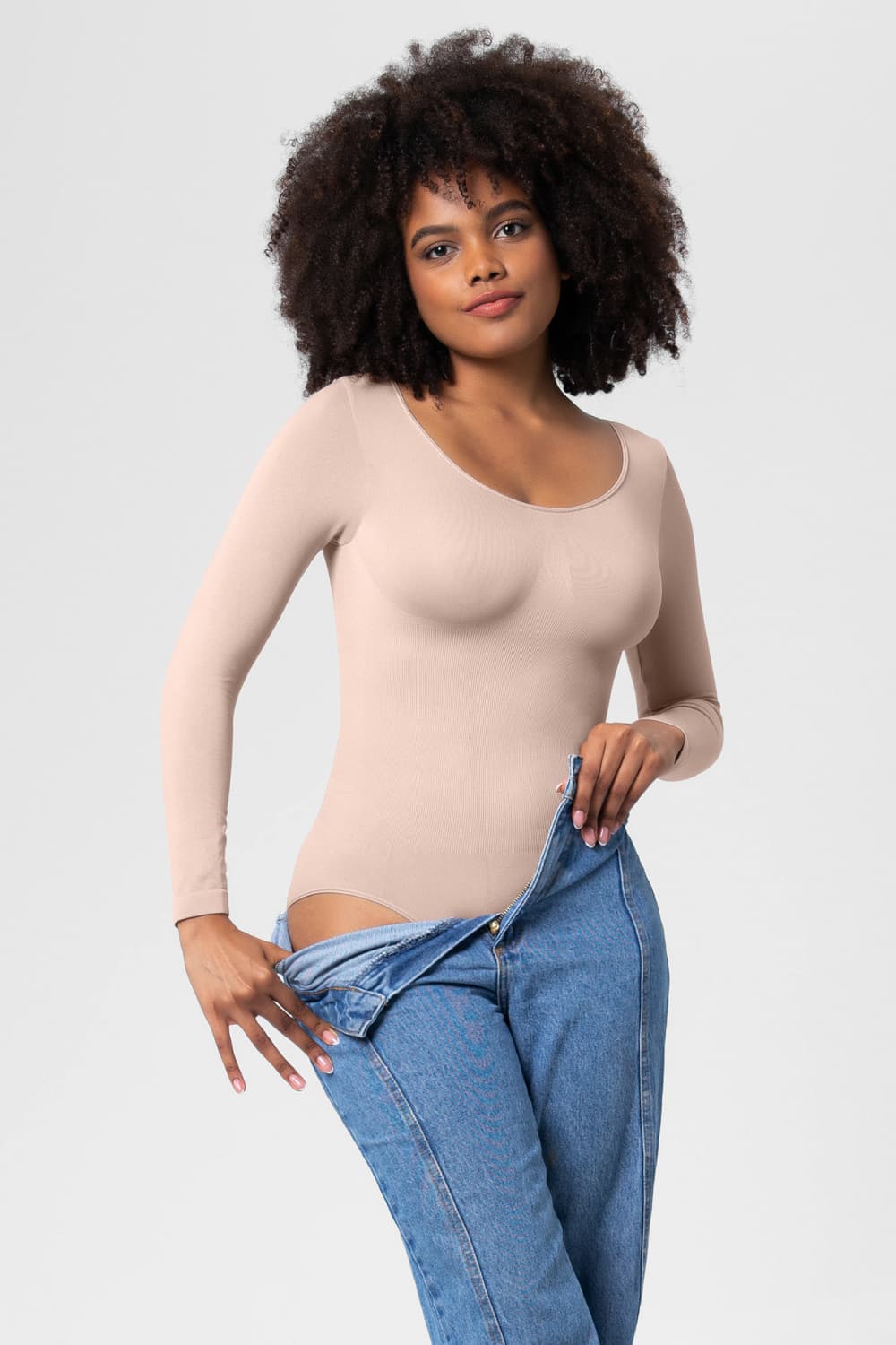 Long Sleeve Shaping Bodysuit - FabFemina