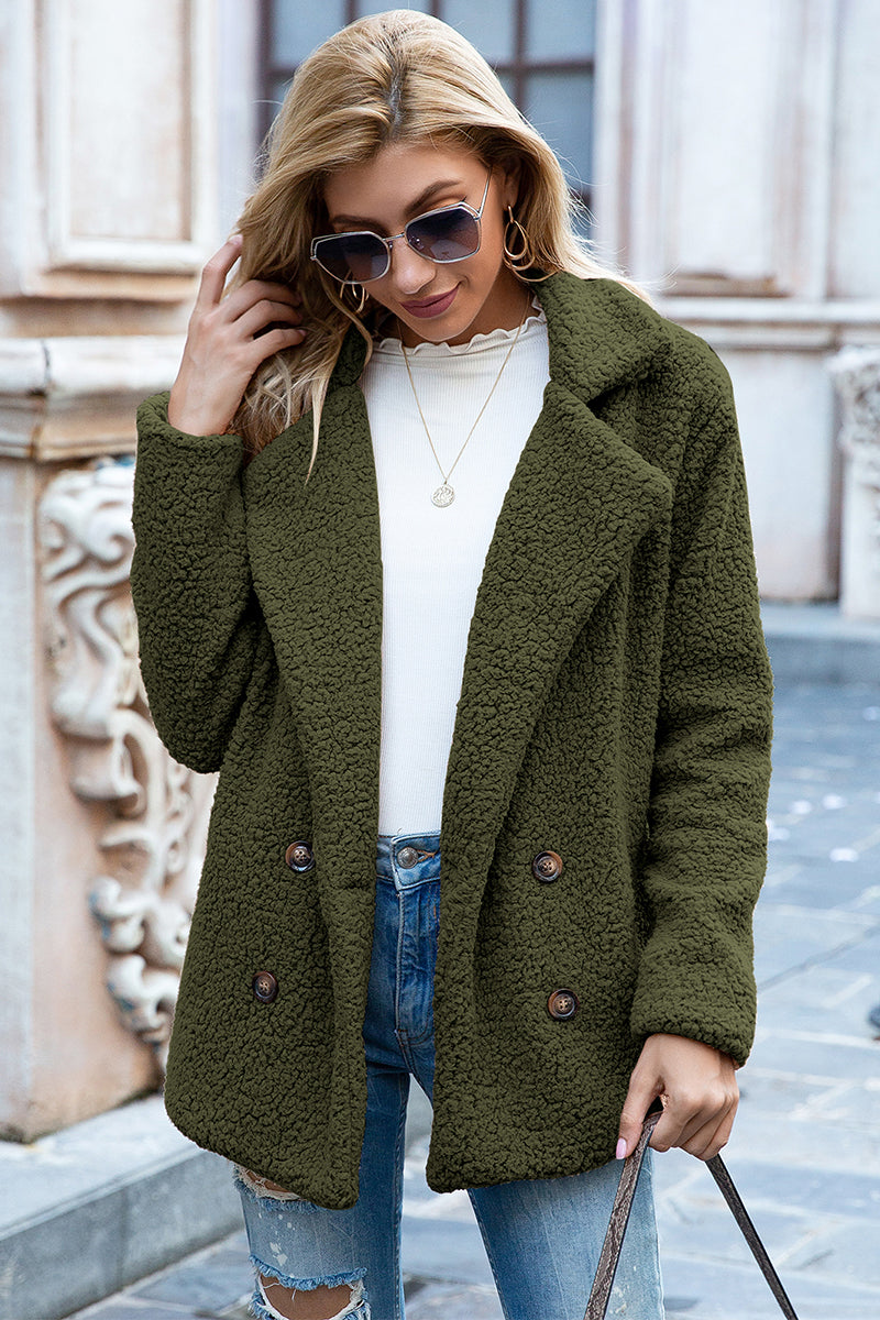 Ivy Lane Full Size Lapel Collar Sherpa Coat - FabFemina