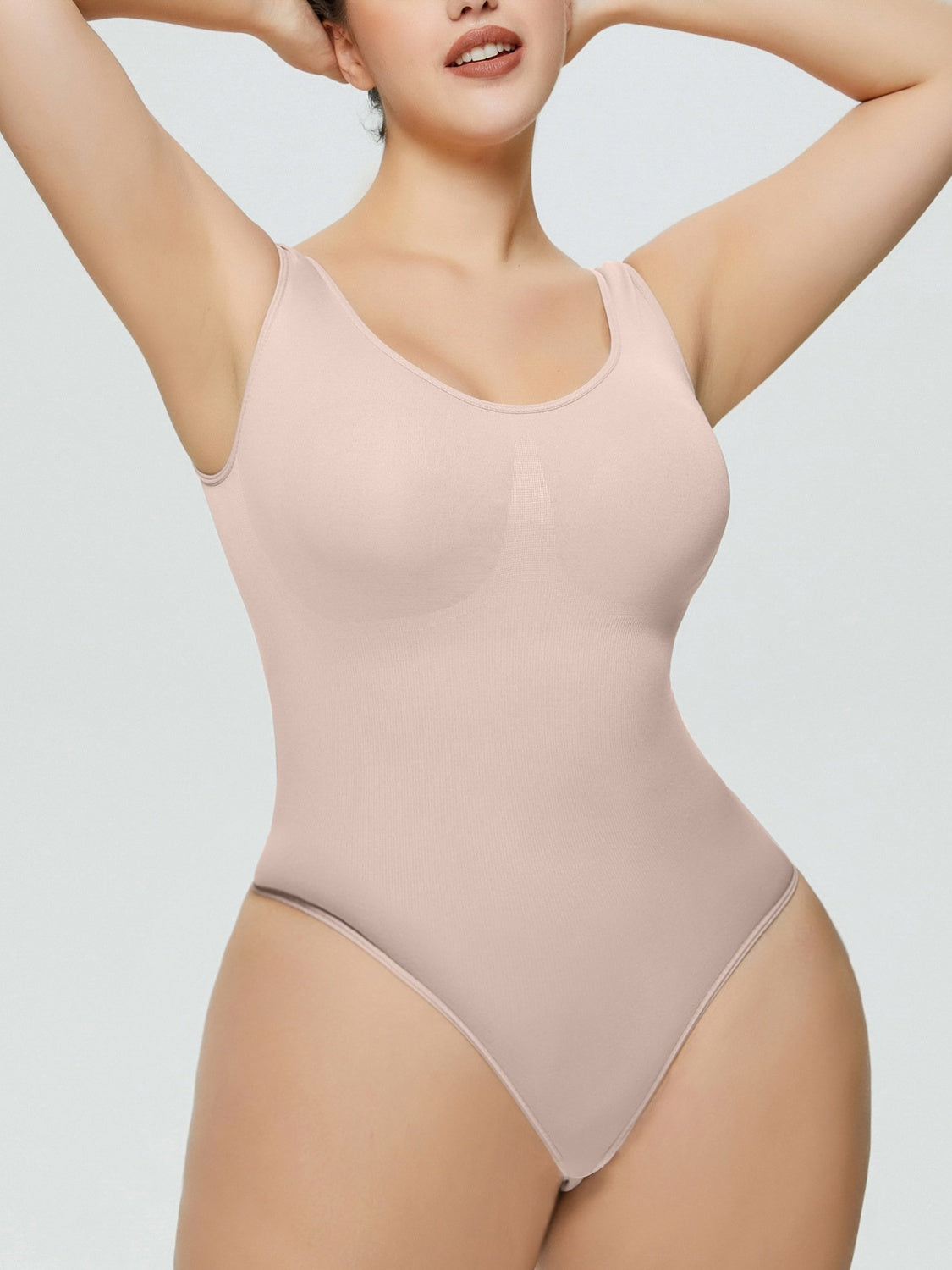 Scoop Neck Wide Strap Shaping Bodysuit - FabFemina