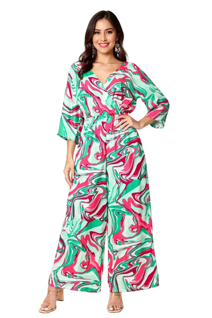 Double Take Full Size Half Sleeve Wide Leg Jumpsuit