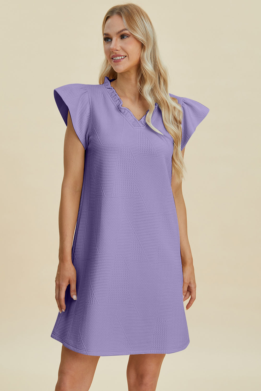 Double Take Full Size Ruffled V-Neck Cap Sleeve Dress - FabFemina