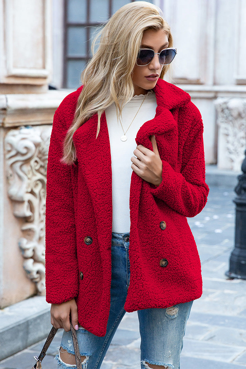 Ivy Lane Full Size Lapel Collar Sherpa Coat - FabFemina