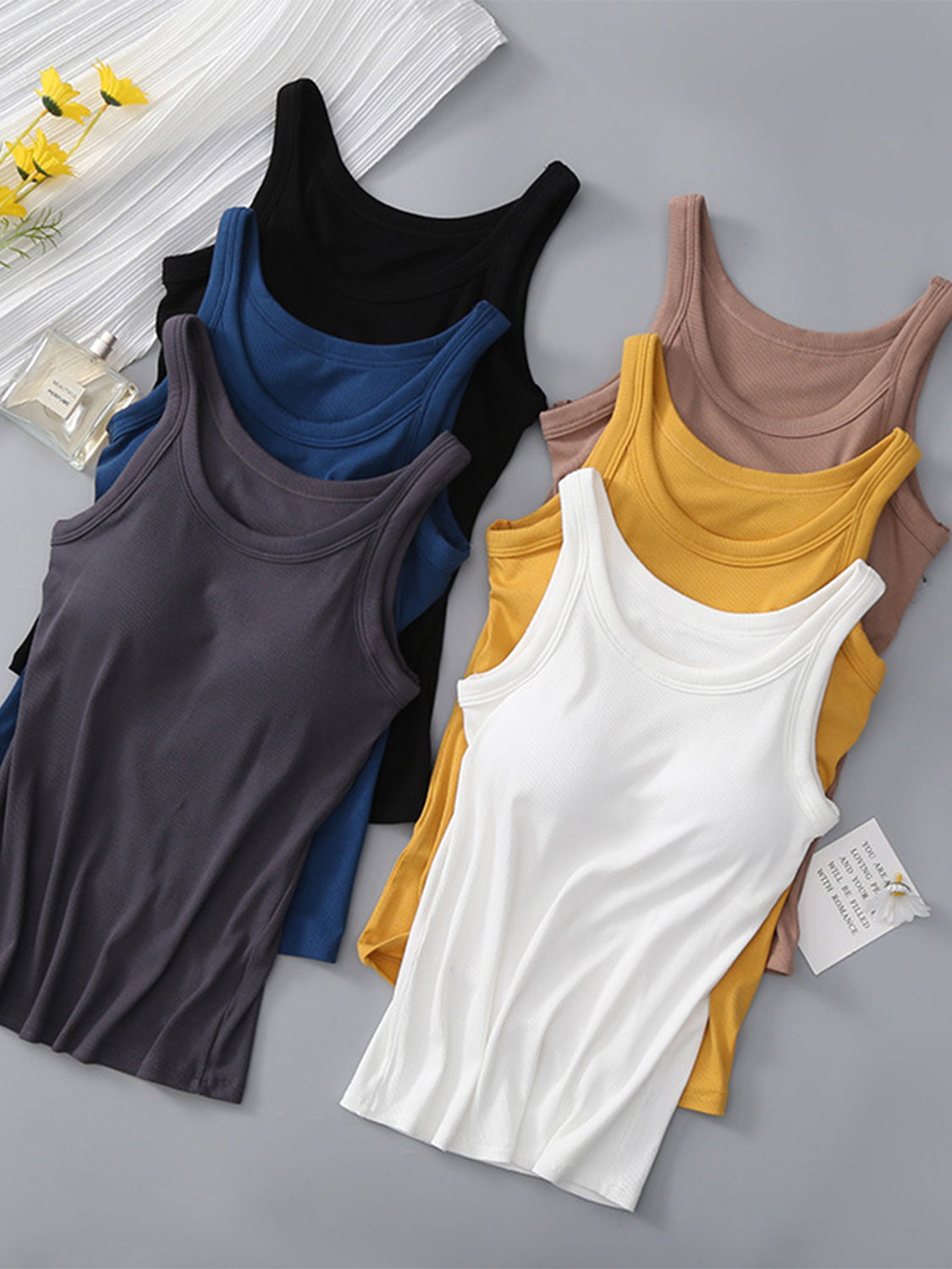 Round Neck Tank with Bra - FabFemina