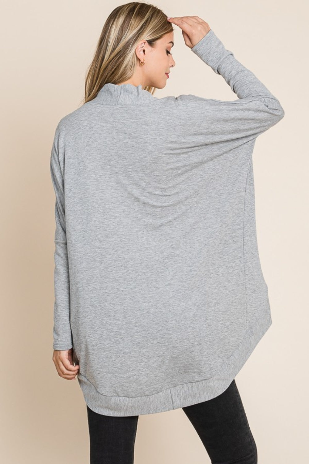 BOMBOM Open Front Long Sleeve Cocoon Cardigan - FabFemina