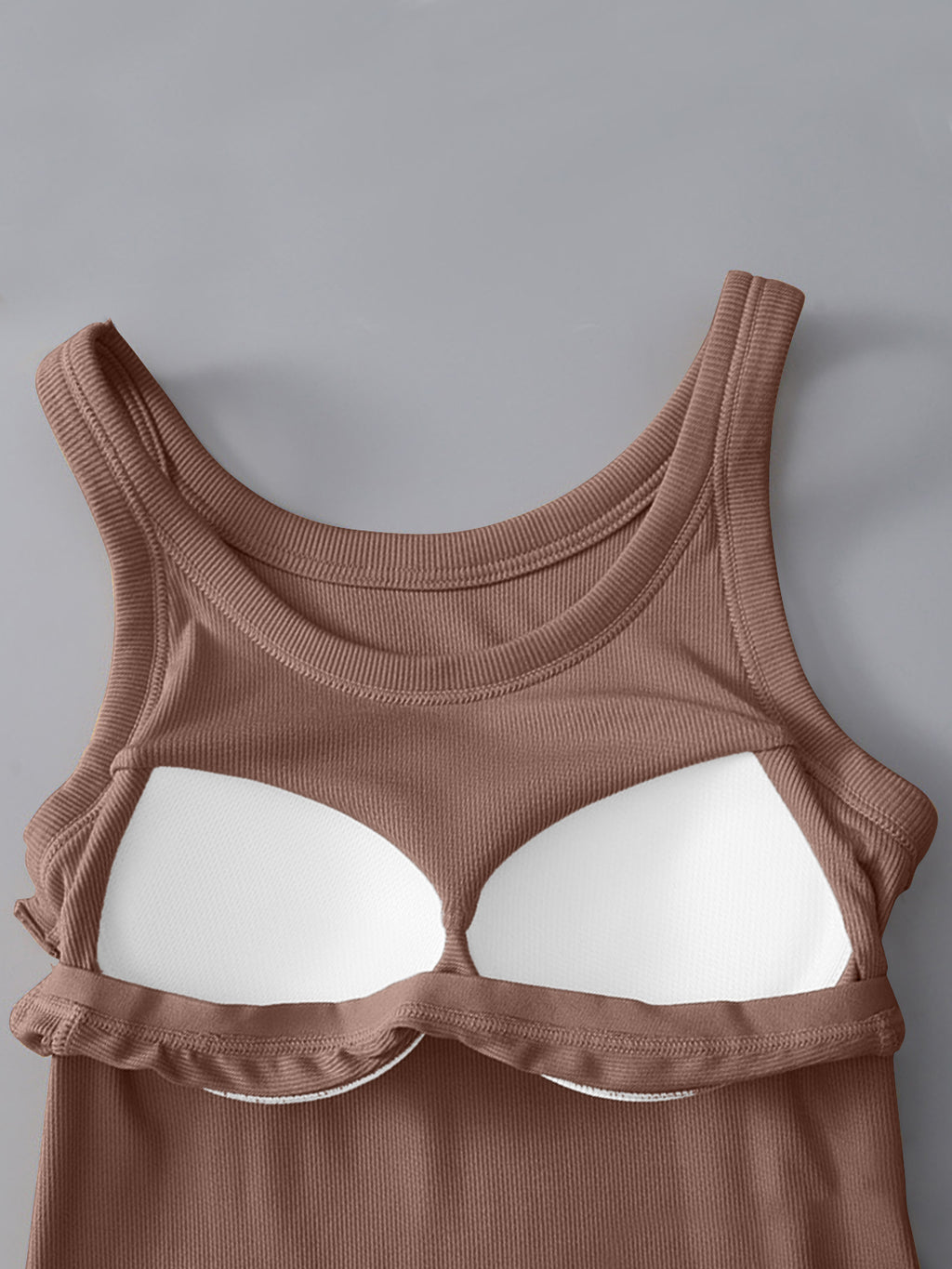Round Neck Tank with Bra - FabFemina