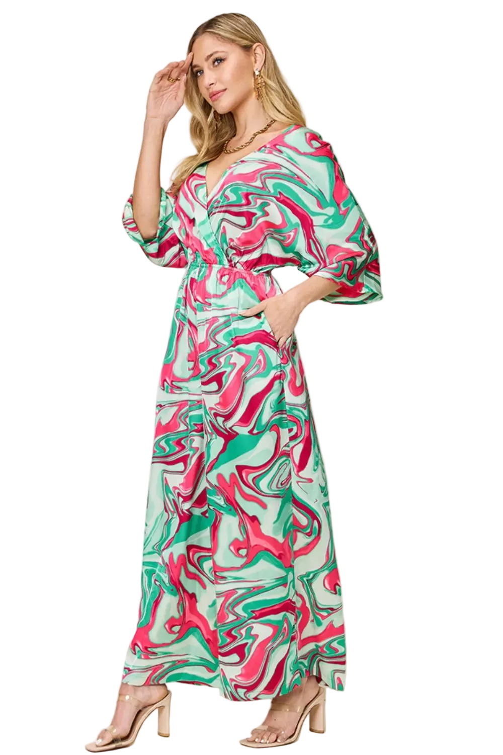 Double Take Full Size Half Sleeve Wide Leg Jumpsuit