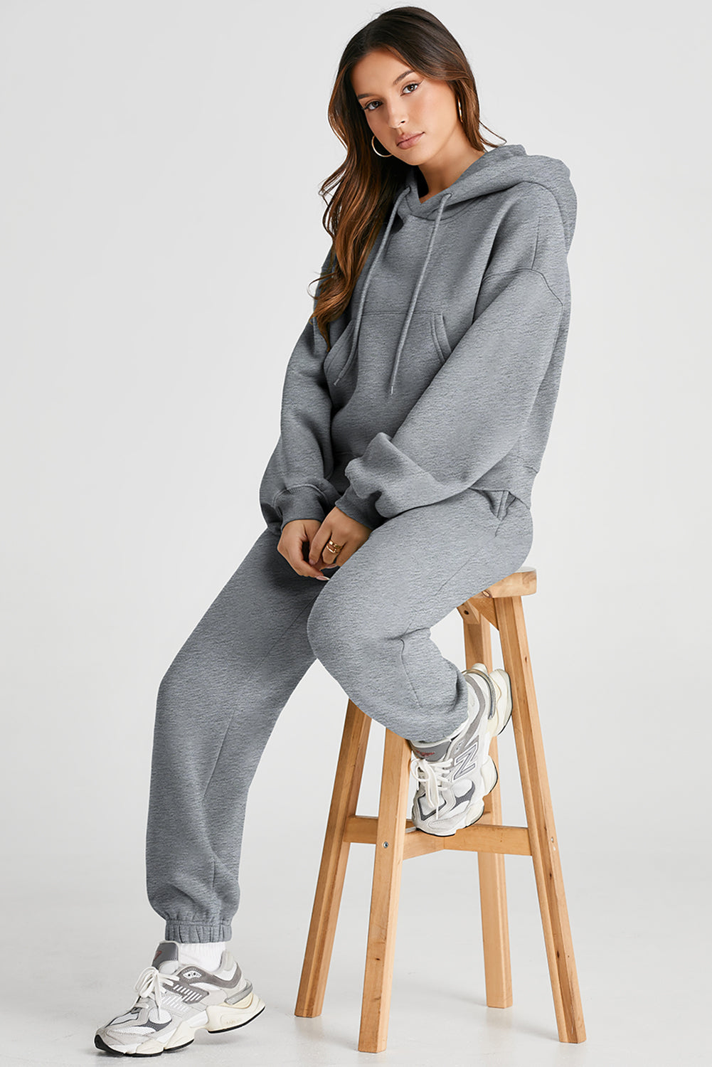 Dropped Shoulder Hooded Top and Pants Active Set - FabFemina