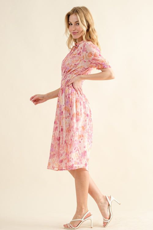 And The Why Full Size Smocked Waist Printed Midi Dress - FabFemina