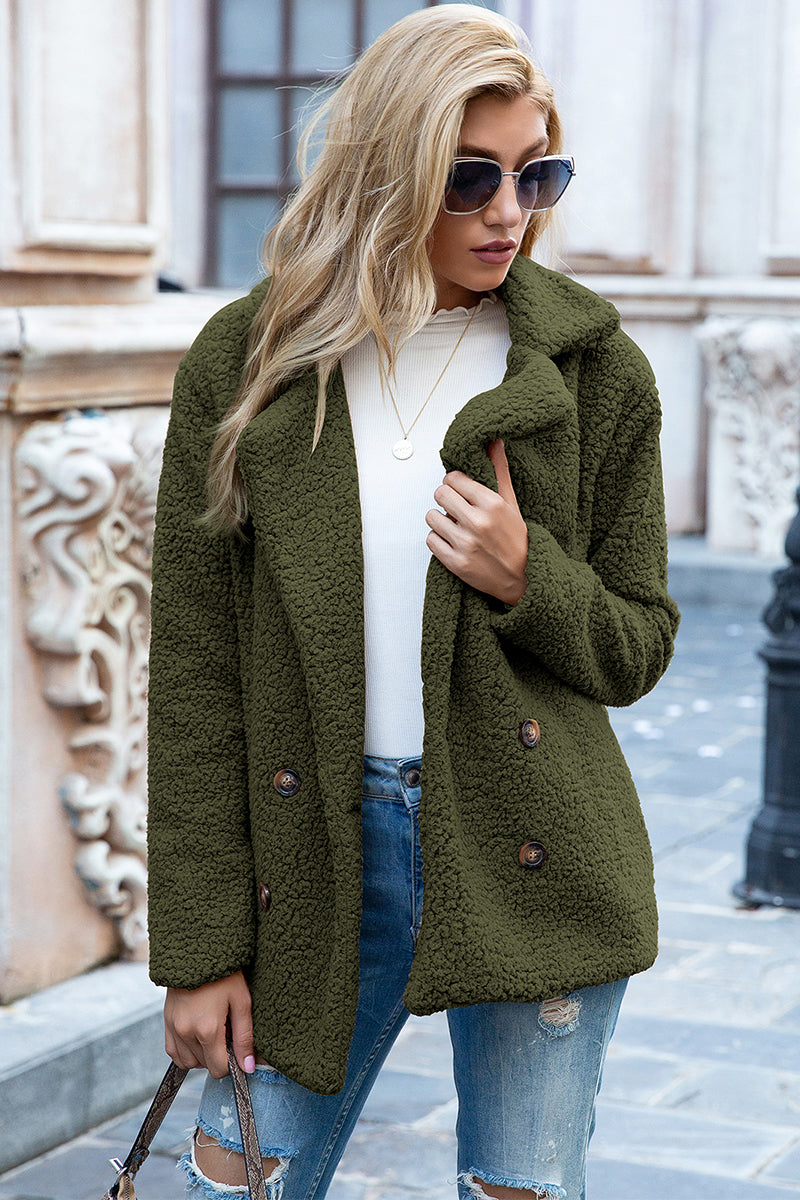 Ivy Lane Full Size Lapel Collar Sherpa Coat - FabFemina