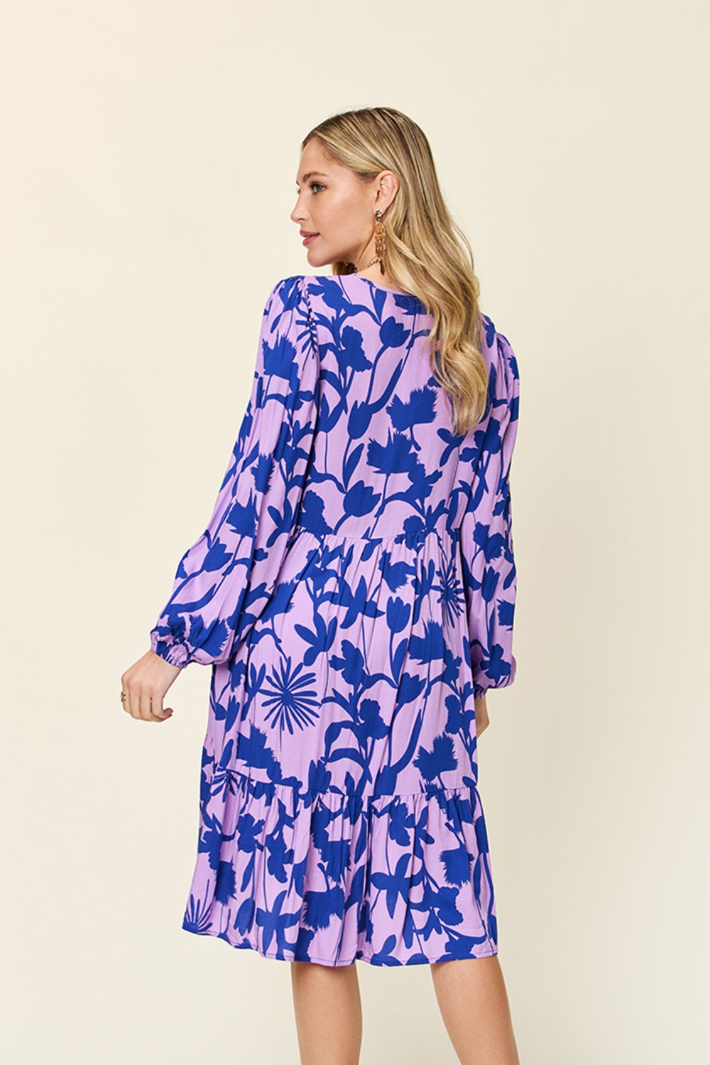 Double Take Full Size Printed Ruffle Hem Dress with Pocket - FabFemina