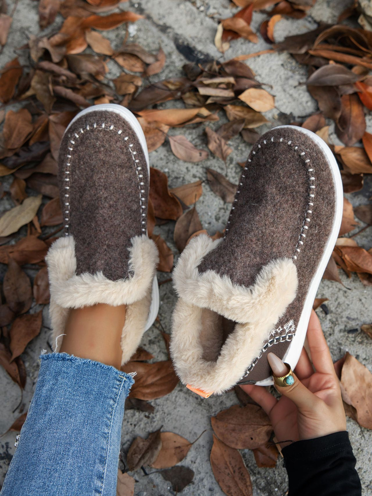 Furry Suede Round Toe Flat Sneakers - FabFemina