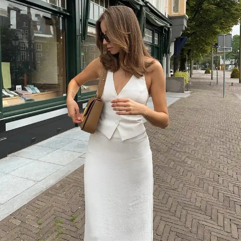 Chic Two-Piece Halter & Skirt - FabFemina