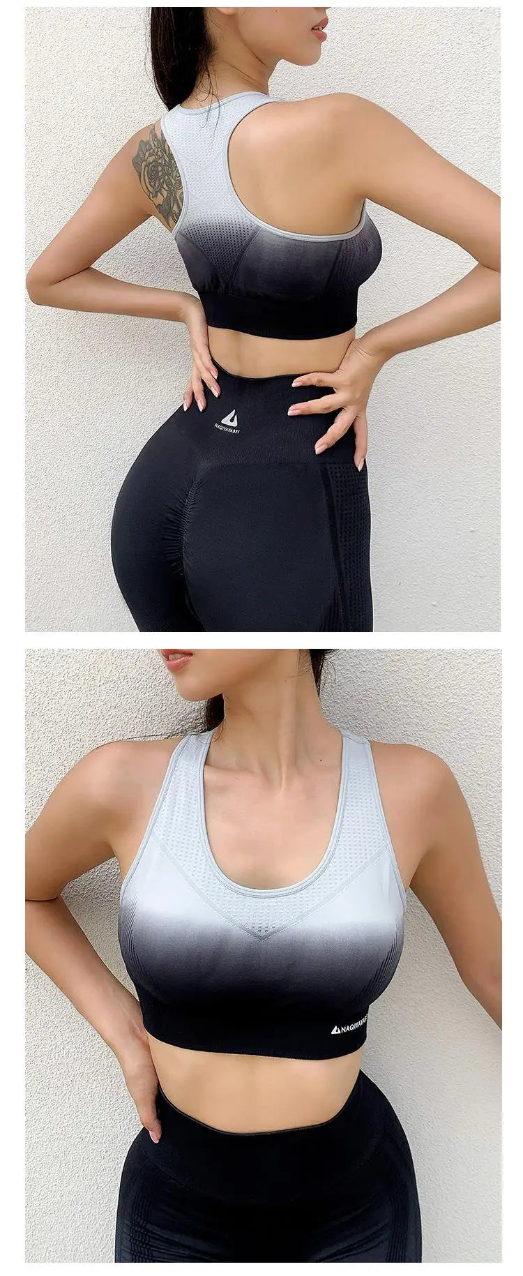 Set Women Yoga Set Gym Clothing Seamless Gradient Leggings Sport Bra Crop Top Workout Sport Suit Women Fitness Set Active Wear - FabFemina