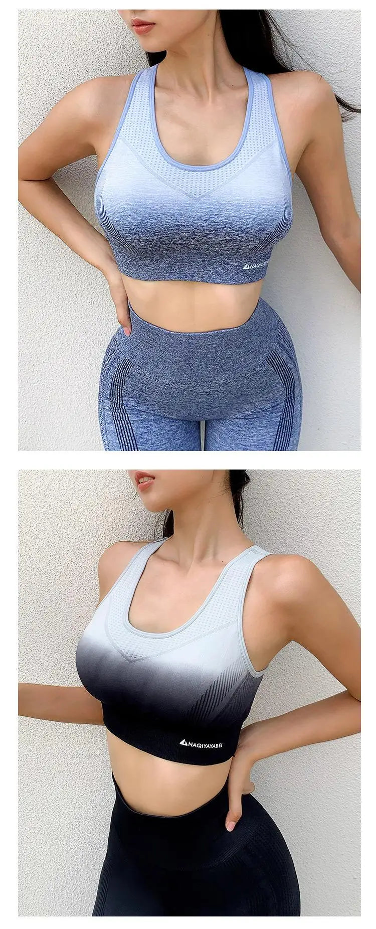 Set Women Yoga Set Gym Clothing Seamless Gradient Leggings Sport Bra Crop Top Workout Sport Suit Women Fitness Set Active Wear - FabFemina