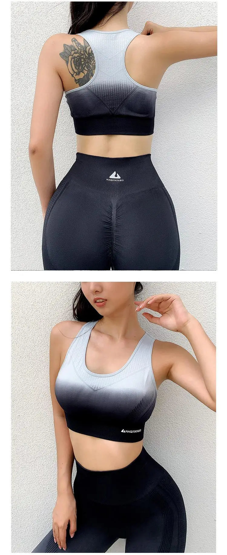 Set Women Yoga Set Gym Clothing Seamless Gradient Leggings Sport Bra Crop Top Workout Sport Suit Women Fitness Set Active Wear - FabFemina