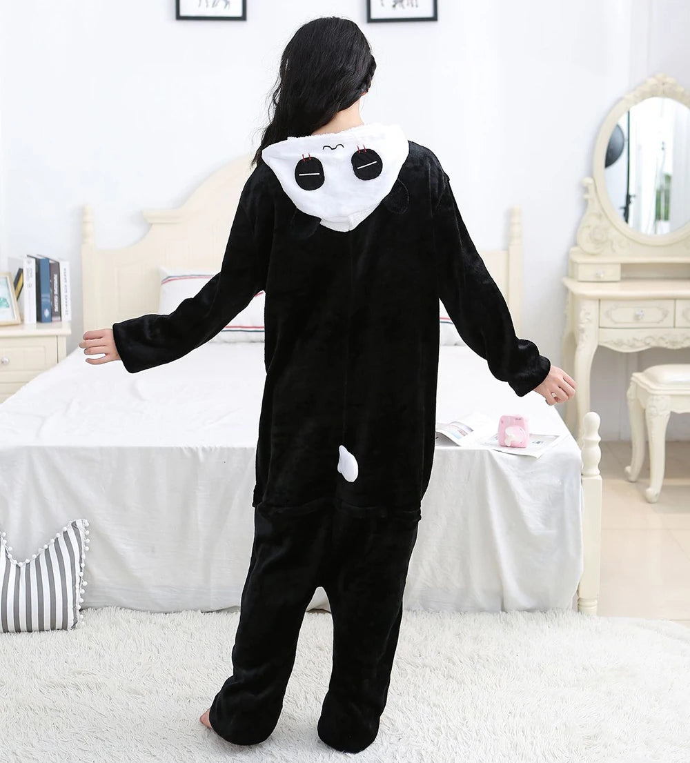 Winter Adults Animal Panda Onesies Women Men Unisex Anime Pajamas Cartoon Costumes Christmas Hooded Jumpsuits Flannel Pyjamas - FabFemina