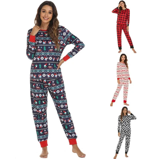 Christmas Pajamas for Women Men Long Sleeve Pajamas Sets Soft Sleepwear Shirt Top with Causal Long Pj Pant Loungewear - FabFemina